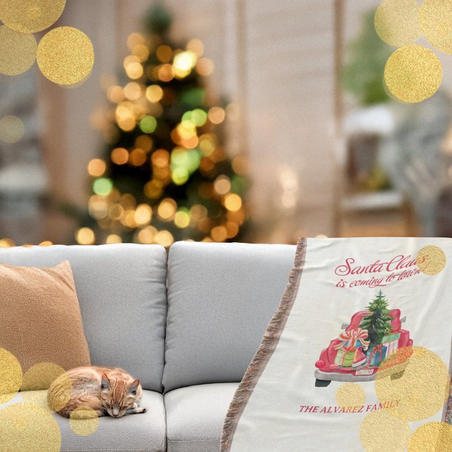 Mysiga Röda Jultomten Vintagen Lastbil Filt (Cozy Red Santa Claus Vintage Truck Throw Blanket)