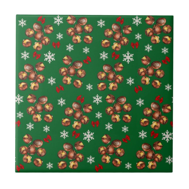 Mysiga rostade kastanjer och Snöflingor-vinter Kakelplatta (Framsidan)