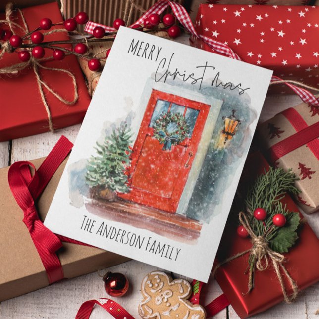 Mysiga Rustiska jordbrukshuset Land Vatercolor jul Julkort (Skapare uppladdad)