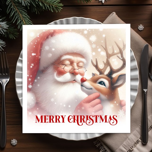  mysiga Santa Rudolph juldukstolsservetter Pappersservett (Cozy Santa Rudolph Holiday Table Napkins)