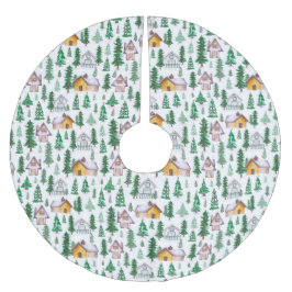 Mysiga sjöfärgshytter i Gräs-skogen Mönster Julgransmatta Borstad Polyester