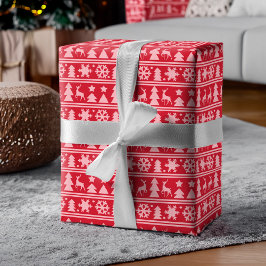 Mysiga Sticka Red Knsigned Sweater Mönster jul Presentpapper