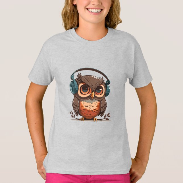 Mysiga Uggla med hörlurar T Shirt (Framsida)