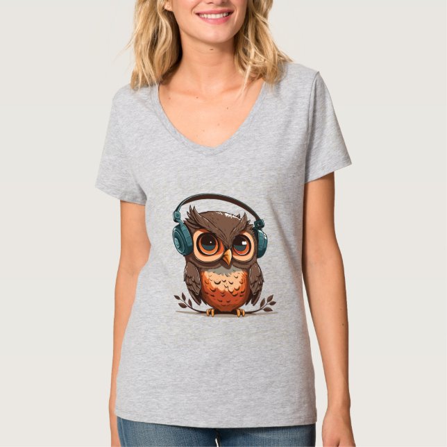 Mysiga Uggla med hörlurar T Shirt (Framsida)