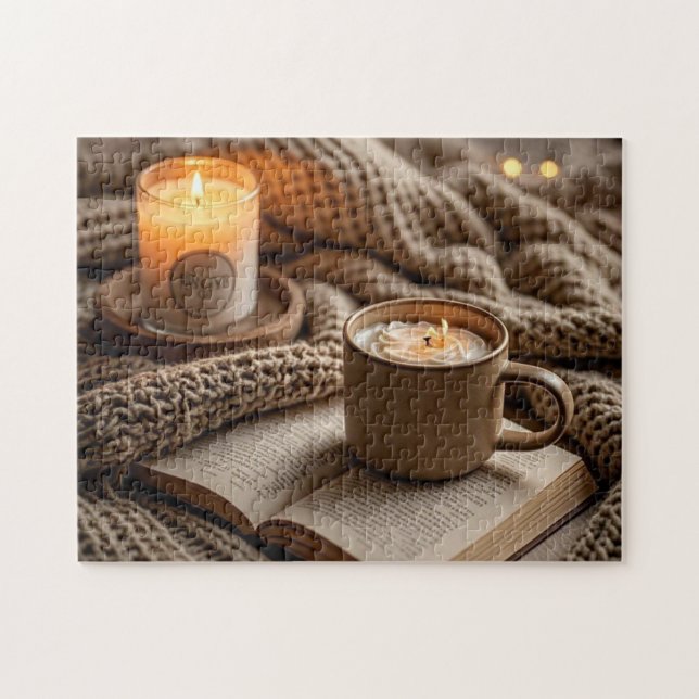 Mysiga varma kvällsljus och filtar pussel (Horisontell)