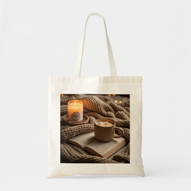 Mysiga varma kvällsljus och filtar tygkasse (Framsidan)