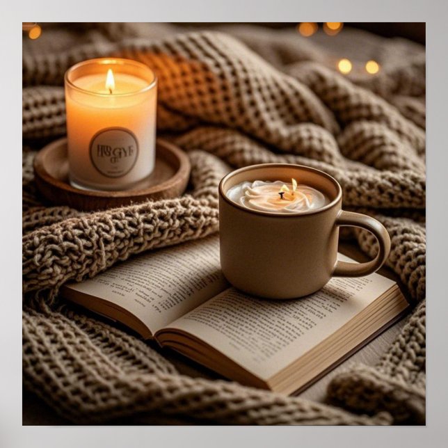 mysiga varma kvällsljusstakar och filt poster (Framsidan)