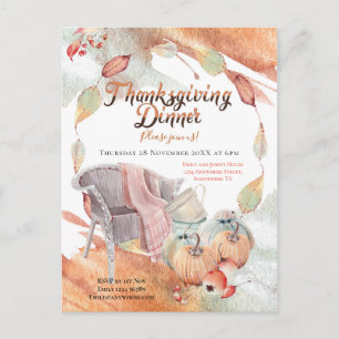 Mysiga vattenfärgspumpdockans Löv Thanksgiving Vykort
