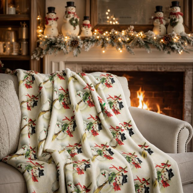 Mysiga Vintage Snögubbe julvinter, Helgdag Fleecefilt (Skapare uppladdad)