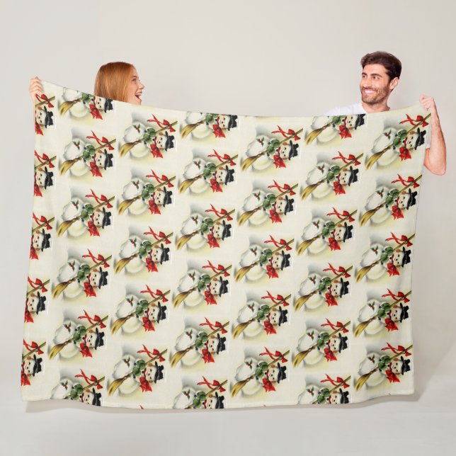 Mysiga Vintage Snögubbe julvinter, Helgdag Fleecefilt (På plats)