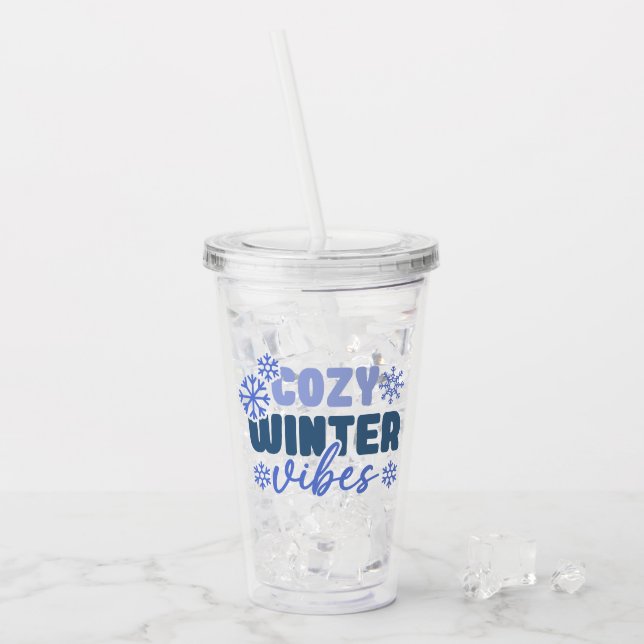 Mysiga vinter-vibes - snöflingtypografi take away mugg (Framsida Ice)