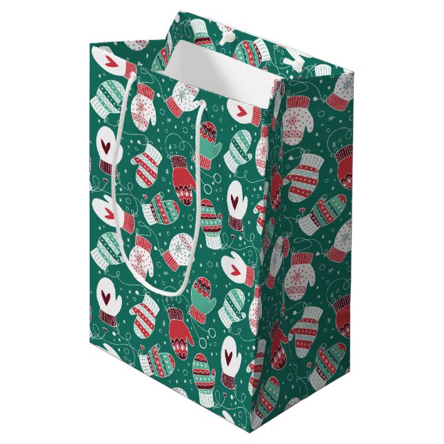 Mysiga vinterjulhelgen Mittens Mönster i Grönt (Framsidan Vinklad)