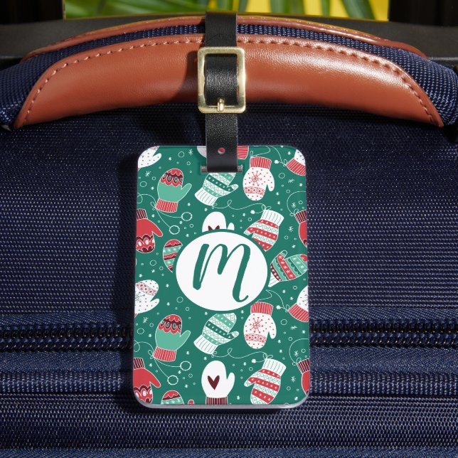 Mysiga vinterjulhelgen Mittens Mönster i Grönt Bagagebricka (Framsida Insitu 2)