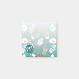 Mysiga vinterjulhelgen Mittens Mönster i Grönt Post-it Block