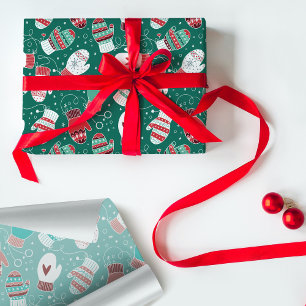 Mysiga vinterjulhelgen Mittens Mönster i Grönt Presentpapper