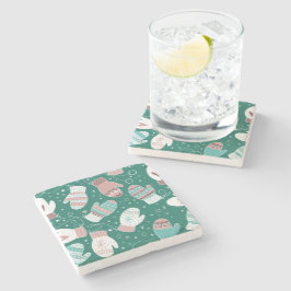 Mysiga vinterjulhelgen Mittens Mönster i Grönt Stenunderlägg