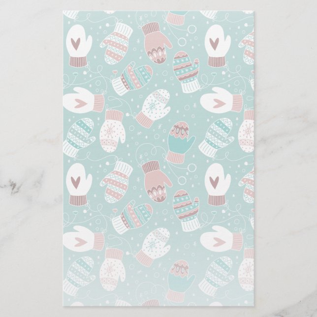 Mysiga vinterjulhelgen Mittens Mönster i Mint Brevpapper (Framsida)