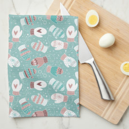 Mysiga vinterjulhelgen Mittens Mönster i Mint Kökshandduk