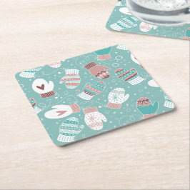 Mysiga vinterjulhelgen Mittens Mönster i Mint Underlägg Papper Kvadrat