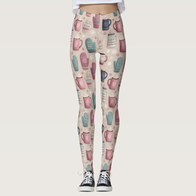 Mysiga vintersömlöst Mönster med nitade Mittens Leggings (Framsida)