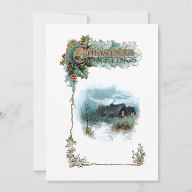Mysiga vinterstuga och prinera julhälsningar julkort (Framsida)