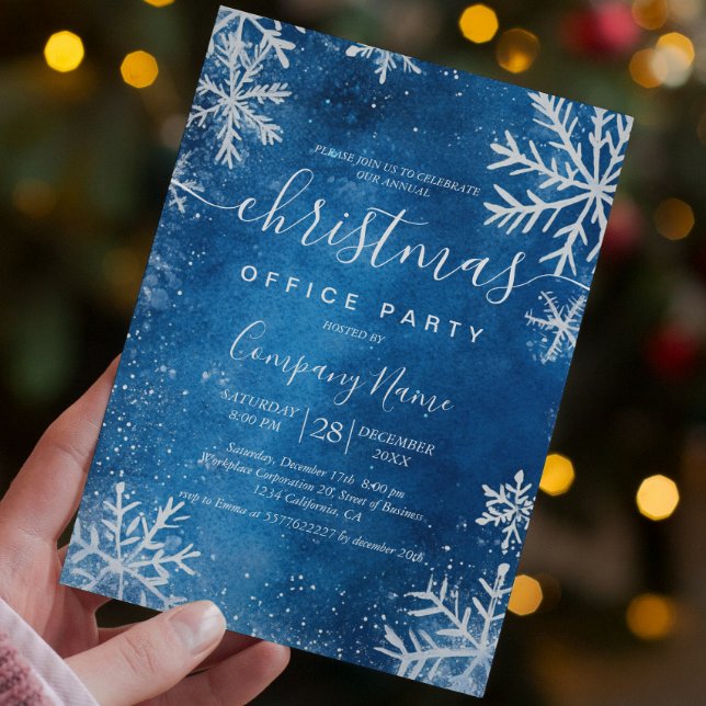 Mysiga Vita Snöflingor Blå julkontoret Party Inbjudningar (Skapare uppladdad)