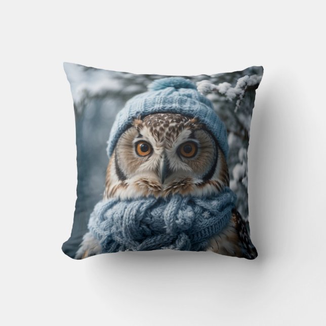 Mysiga Whimsical Winter Wonderland Uggla Kudde (Framsida)