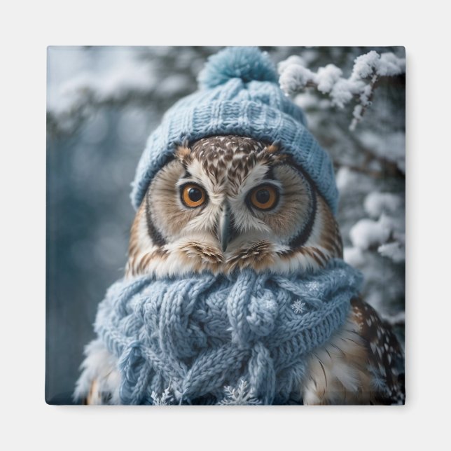 Mysiga Whimsical Winter Wonderland Uggla Magnet (Framsidan)