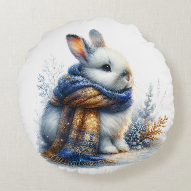 Mysiga Winter Bunny Rabbit Rund Kudde (Baksidan)