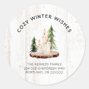 Mysiga Winter Önskemål White Distress Wood Julafto Runt Klistermärke