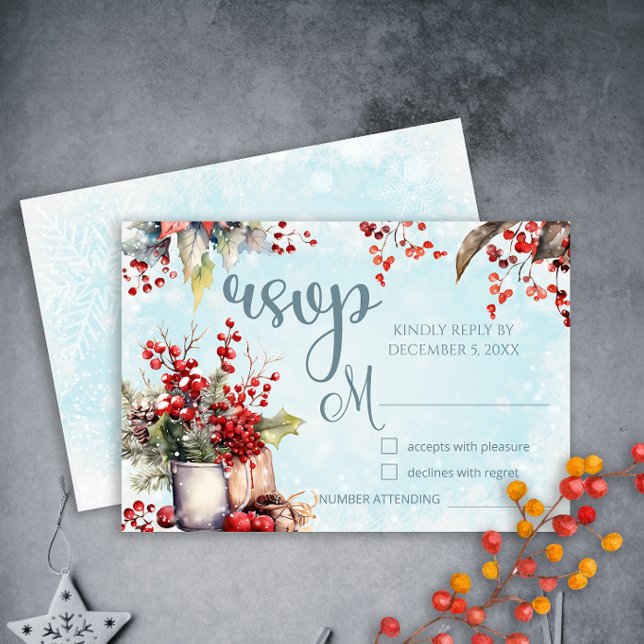 Mysiga Winter Rowan-berry bouquet Bröllop OSA Kort (Skapare uppladdad)