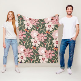 Mysiga Woodland Ladybugs & Wildblomme Earthy Färg Fleecefilt