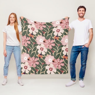 Mysiga Woodland Ladybugs & Wildblomme Earthy Färg Fleecefilt