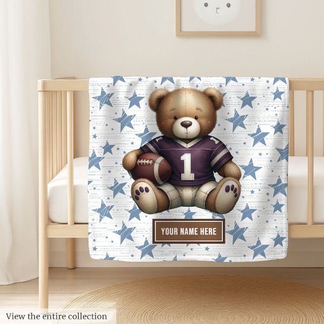 Mysigt American Football Nalle Blanket for Boys Fleecefilt (Cute American football teddy bear blanket, personalized and perfect boy birthday gift idea.)