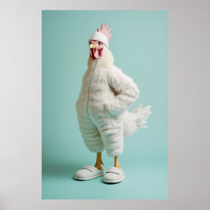 Mysigt Antropomorf Chicken Hårig Kostym Tofflor Poster