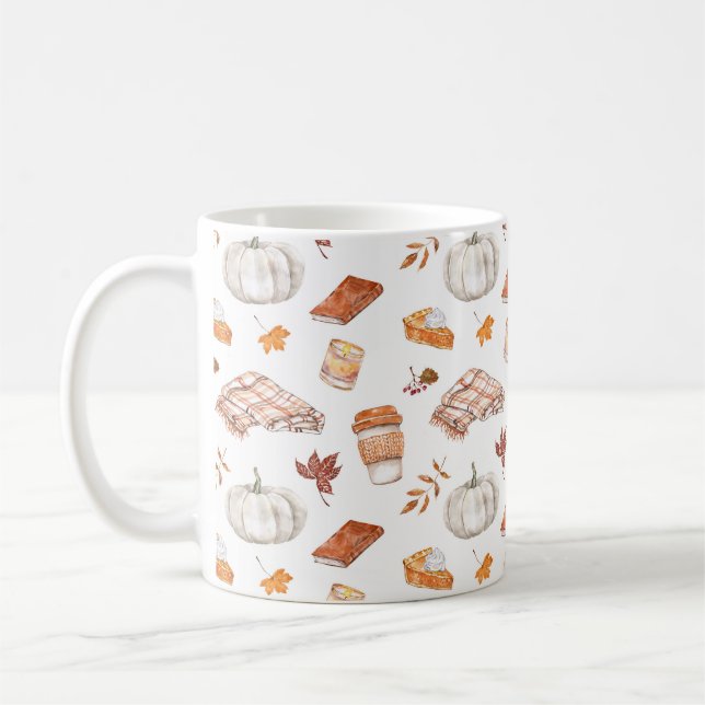 Mysigt Autumn Essentials Watercolor Mönster Kaffemugg (Vänster)