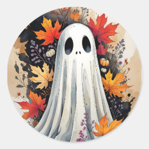 Mysigt Autumn Ghost - Kawaii Halloween Watercolor Runt Klistermärke