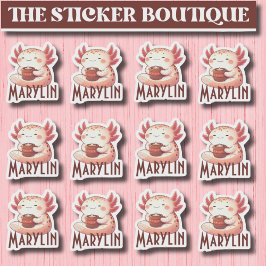 Mysigt Axolotl Coffee-etikett för klumpat eget nam Klistermärken