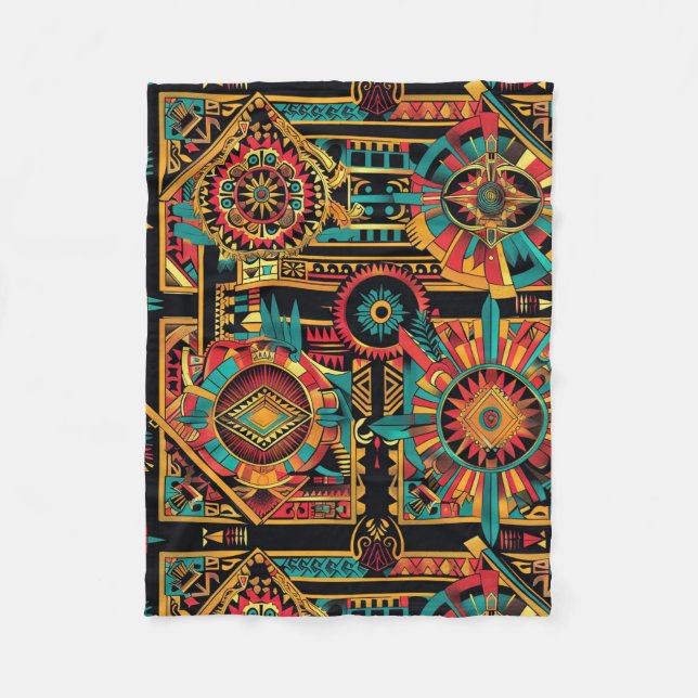 Mysigt blå "Aztec Dream" Innehåll Fleece Blanket (Framsidan)