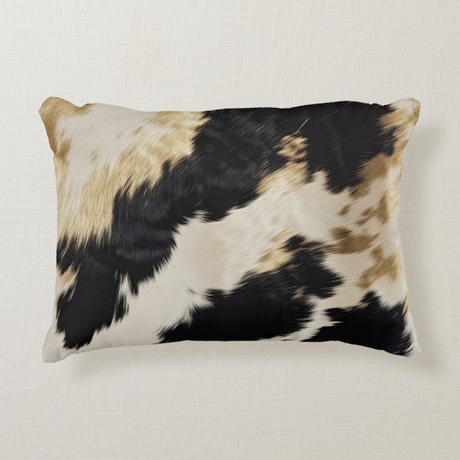 Mysigt Black Cream Guld Southwest Cowhide Prydnadskudde (Framsidan)