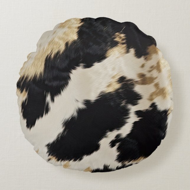 Mysigt Black Cream Guld Southwest Cowhide Rund Kudde (Framsidan)
