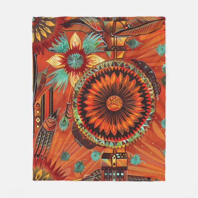 Mysigt blått "inttricate Echoes", fickblanket för  Fleecefilt (Framsidan)