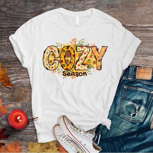 Mysigt Blommigt T-shirt (Cozy season floral autumn design)