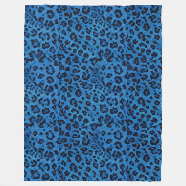 Mysigt Blue & Black Leopard Sherpa Blanket Fleecefilt (Framsidan)