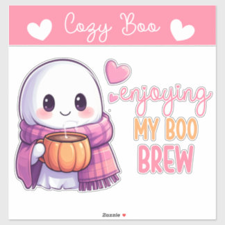 Mysigt Boo Sticker Ghost med Pumpkin Mugg & scarf Klistermärken