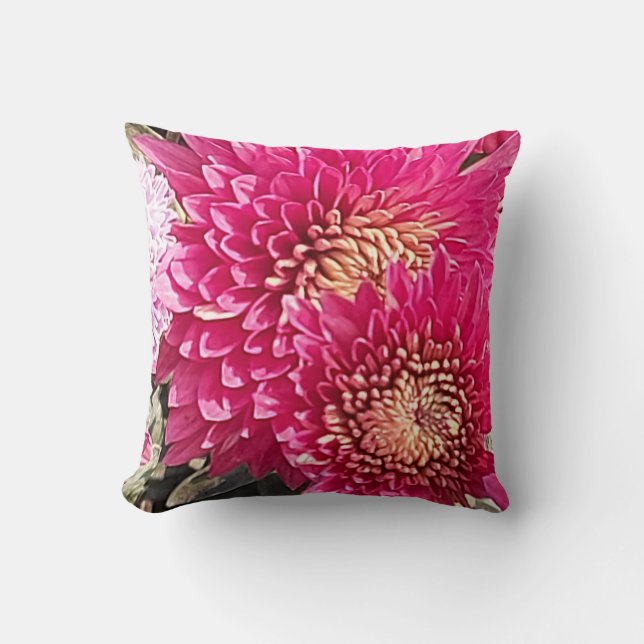 Mysigt Bright Rosa Chrysanthemum Flowers Pillow Kudde (Framsida)