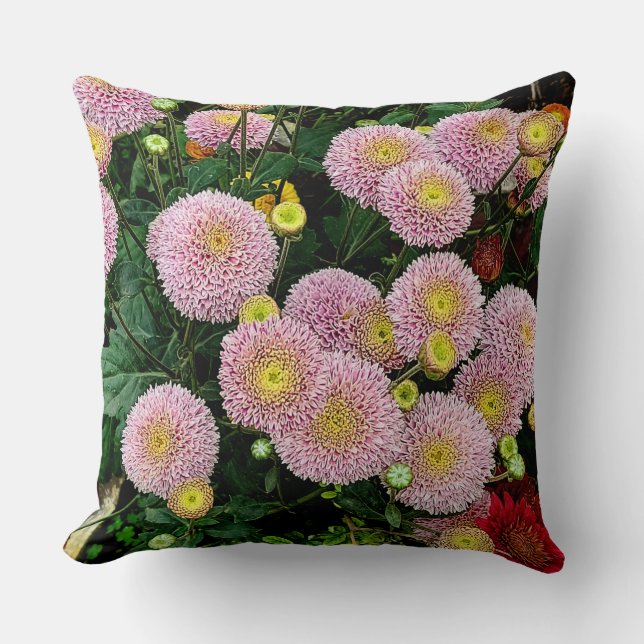 Mysigt Bright Rosa Chrysanthemum Flowers Pillow Kudde (Framsida)