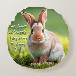 Mysigt Bunny Bliss - White & Brown Rabbit Cushion Rund Kudde