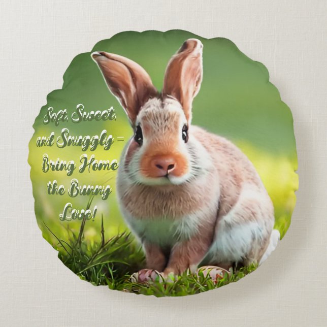 Mysigt Bunny Bliss - White & Brown Rabbit Cushion Rund Kudde (Framsidan)