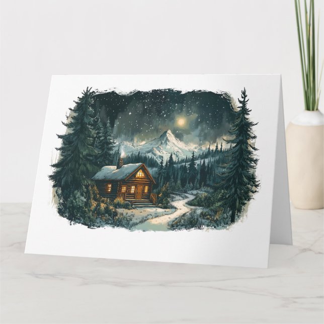 Mysigt Cabin i ett Winter Wonderland Kort (Framsida)